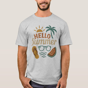 T-shirt Chemise de plage rétro Bonjour l'été Palmier & E