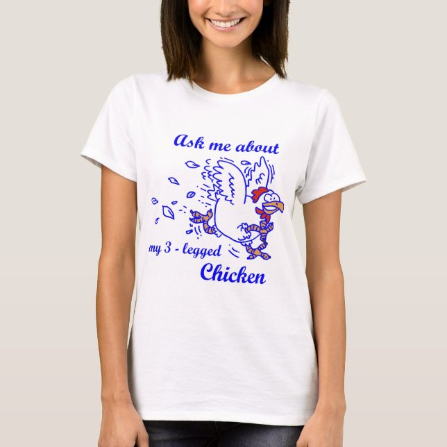 T-shirt Chemise de poulet bleu à trois pattes pour femmes (Devant)