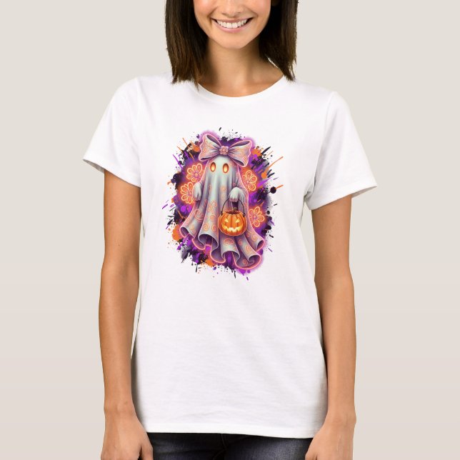 T-shirt Chemise d'Halloween du Citrouille fantôme mignon B (Devant)