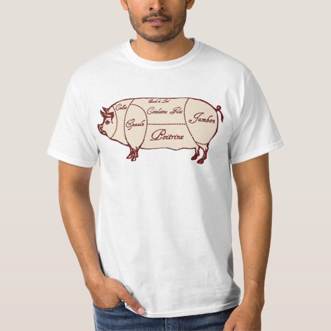 T-shirt Chemise Diagramme de découpe de viande de porc (Devant)