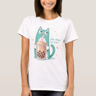 T-shirt Chemise drôle de chat qui boit du Boba, chat migno