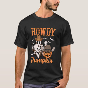 T-shirt Chemise drôle de citrouille Howdy Chapeau fantôme