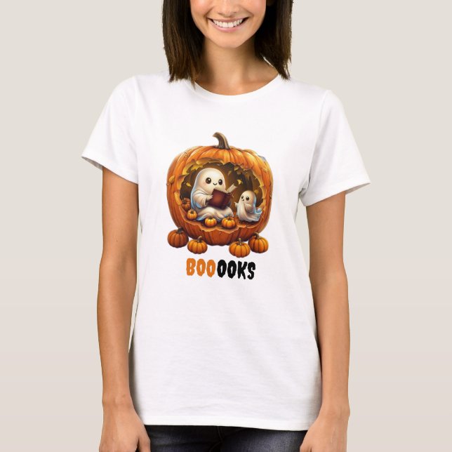 T-shirt Chemise du lecteur de livre citrouille | Costume d (Devant)