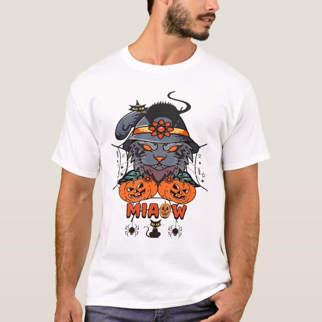 T-shirt Chemise éffrayante Atomic Witch Chat Halloween (Devant)