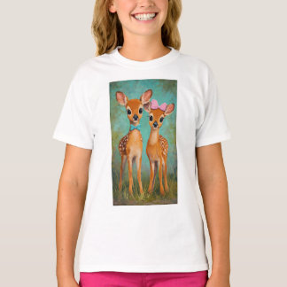 T-shirt Chemise en bois de dessin animé de cerfs jumeaux