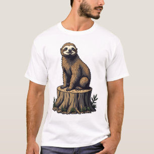 T-shirt Chemise faune rétro gravure paresseux (3)