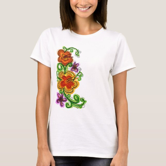 T-shirt Chemise fleurs art (Devant)