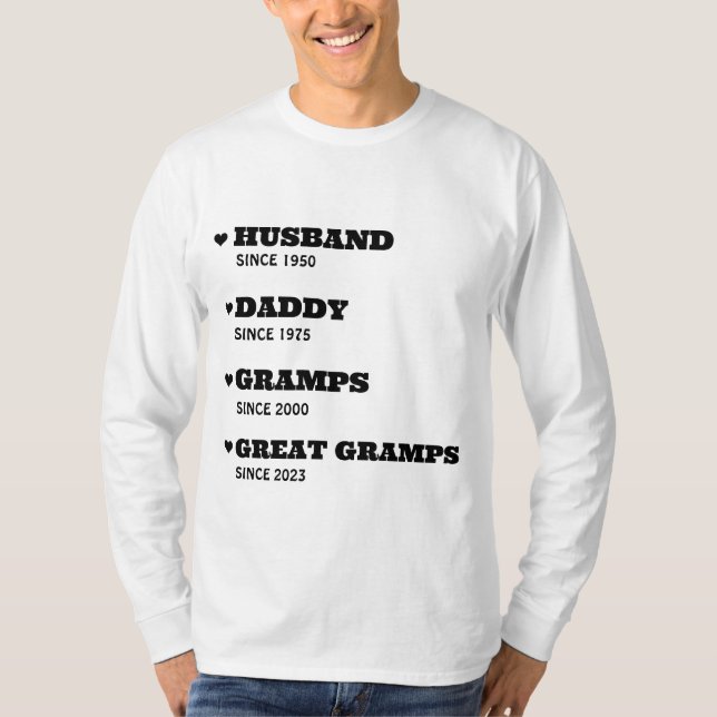 T-shirt Chemise grand-père personnalisée avec dates (Devant)