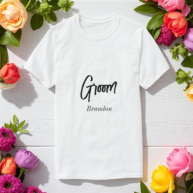 T-shirt Chemise Groom Mariage Noir Blanc Script (Créateur téléchargé)