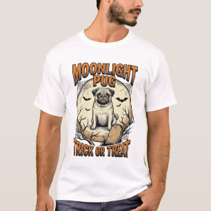 T-shirt Chemise Halloween Pug avec gravure vintage Moon_1
