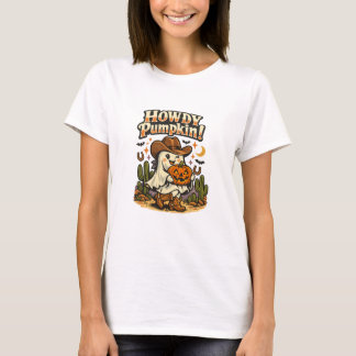 T-shirt Chemise Halloween "Salut Citrouille Cowgirl Fantôm