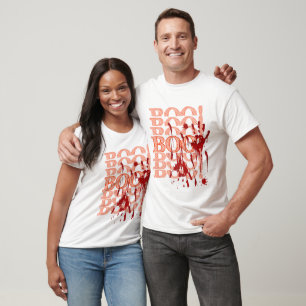 T-shirt Chemise Halloween Unique, 'Boo' Bloody Empilé