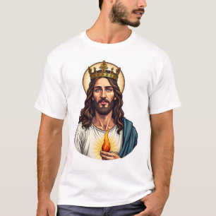 T-shirt Chemise Jésus Couronne Flamme Gravure Vintage 2