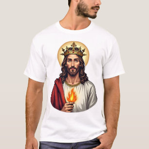 T-shirt Chemise Jésus Couronne Flamme Gravure Vintage 2