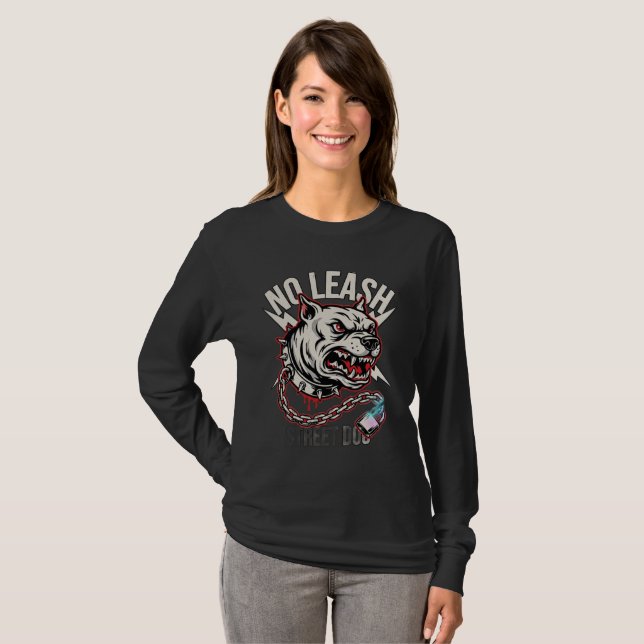 T-shirt Chemise manches longues Pitbull sans laisse (Devant entier)