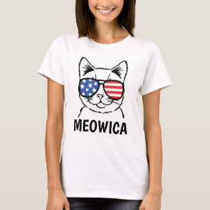 T-shirt Chemise Meowica, Chat Amusant, Patriotique, 4 juil