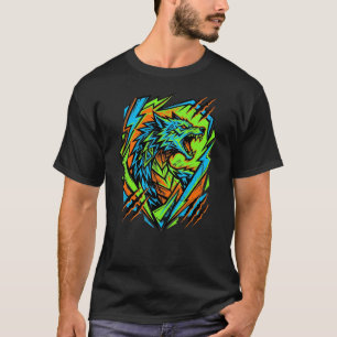 T-shirt Chemise Néon Loup – Cyberpunk Graphique Tee