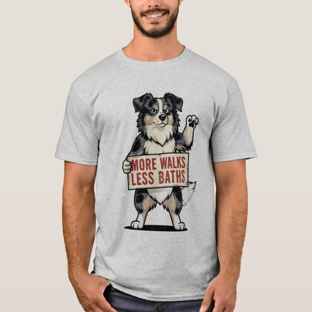 T-shirt Chemise pour chien Plus de promenades moins de bai (Devant)