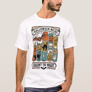 T-shirt Chemise Rétro Halloween avec Rayure Squelettique V