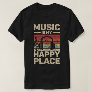 T-shirt Chemise Rétro Musique Est Mon Endroit Heureux