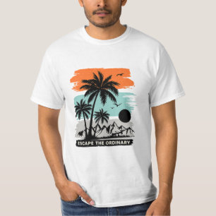 T-shirt Chemise Rétro Tropicale Coucher de Soleil Palmier