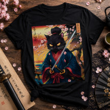 Chemise Samouraï Chat | Tee-shirt de guerrier japo