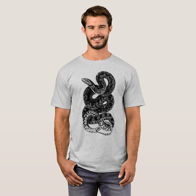 T-shirt Chemise serpent noir et gris pour hommes (Devant entier)
