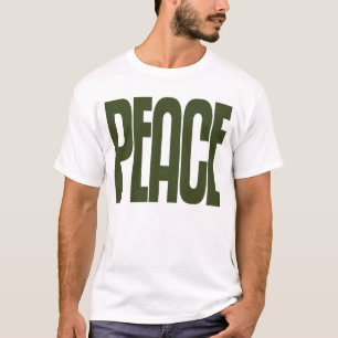 T-shirt Chemise, signe de paix de vert olive et texte