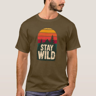 T-shirt Chemise Stay Wild Vintage Sunset Mountain