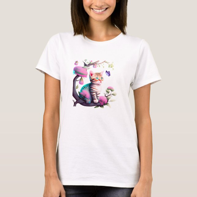 T-shirt Chemise T Acrylique Cute Flower Cat (Devant)