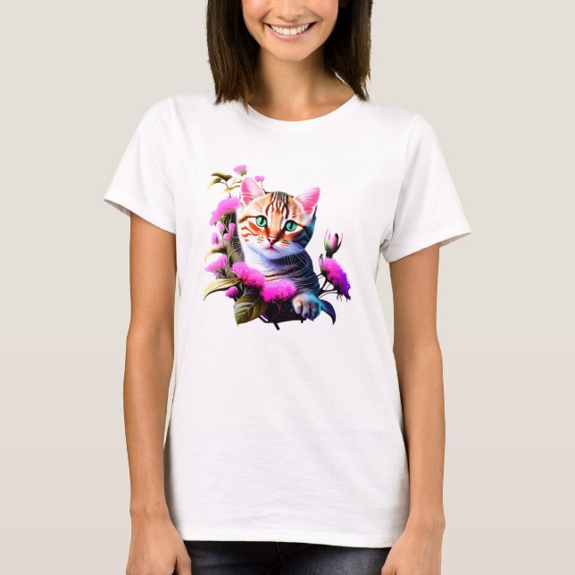 T-shirt Chemise T Acrylique Cute Flower Cat (Devant)