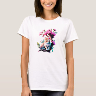T-shirt Chemise T Acrylique Cute Flower Cat