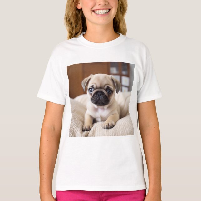 T-shirt Chemise T Chiot Carlin Mignonne - Chemises Animal  (Devant)