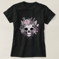 Chemise T Shirt Florale Crâne Gothique Mignonne et