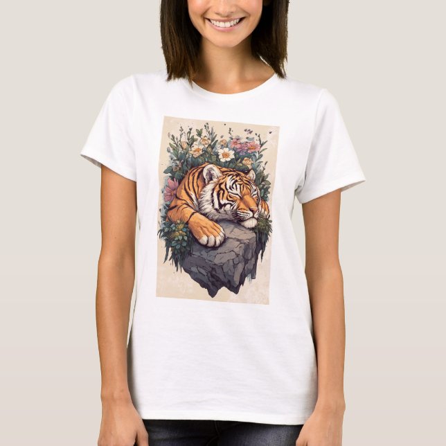 T-shirt Chemise Tigre Mignonne Dormant (Devant)
