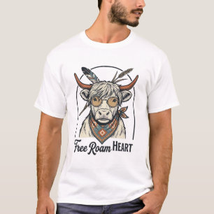 T-shirt Chemise Vache Highland Esprit Libre Gravure Vintag