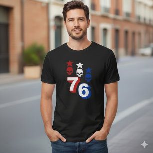 T-shirt Chemise vintage 1776 avec 76 crânes américains pat