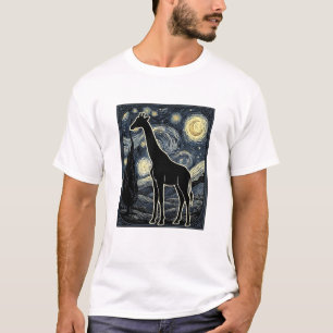 T-shirt Chemise vintage gravure girafe nuit étoilée_1