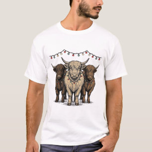 T-shirt Chemise Vintage Highland Cow Christmas Lights_1