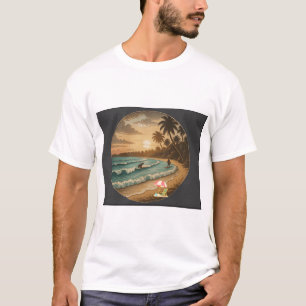 T-shirt Chemise Vintage Tropical Beach Sunset Tee
