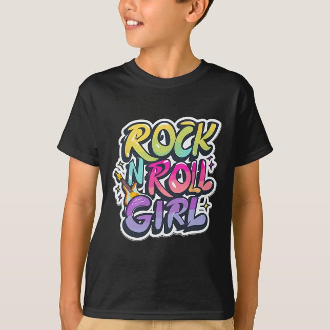 T-shirt Chemises De Musique Pour Enfants Rock N Roll Girl  (Devant)