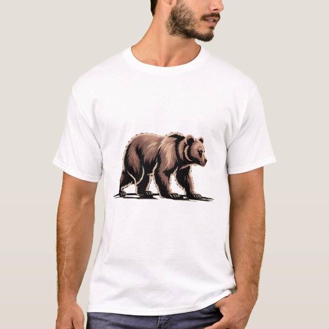 T-shirt Chemises d'illustration de l'ours brun marchant (Devant)