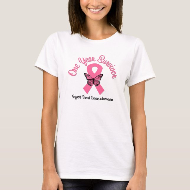 T-shirt Chemises d'un d'an survivant de cancer du sein (Devant)