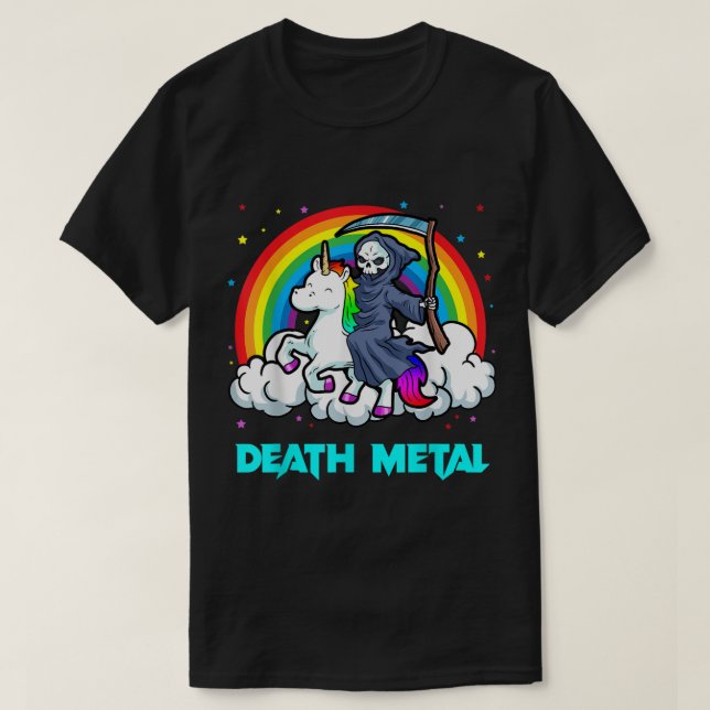 T-shirt Chemises en métal mort Unicorne arc-en-ciel Grim R (Design devant)