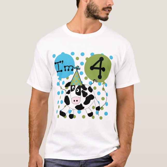 T-shirt Chemises et cadeaux Blue Cow 4th Birthday (Devant)