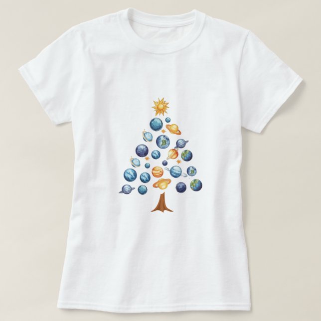 T-shirt Chemises spatiales, Dons Spatiaux, Planètes Art, E (Design devant)