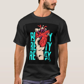 T-shirt Chemises T noires avec style de cœur bleu et rouge