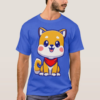 T-shirt Cher Chien Shiba Inu Assis Avec Dessin D'Écharpe