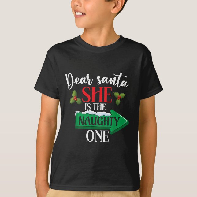T-shirt Cher Père Noël Elle Est La Mauvaise Un Couple Noël (Devant)