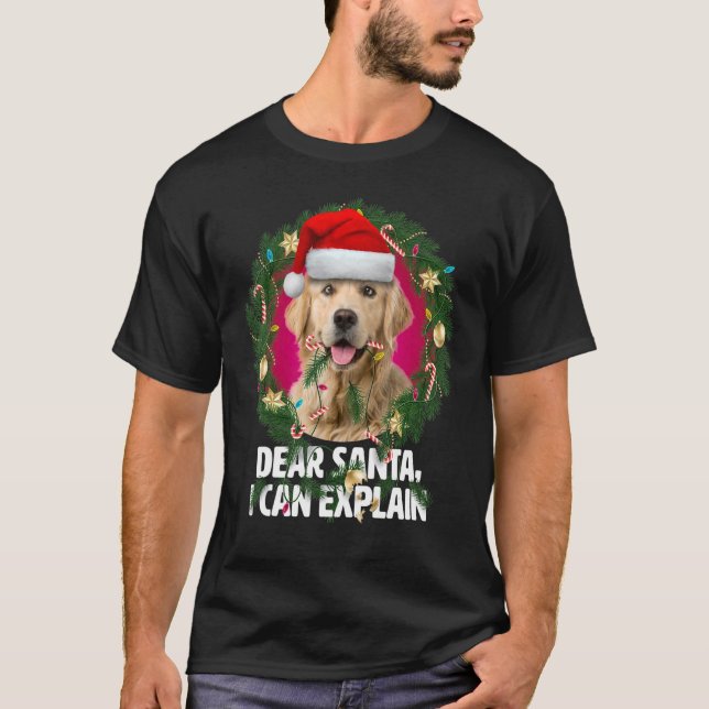T-shirt Cher Père Noël mignonne Golden Retriever Naughty p (Devant)